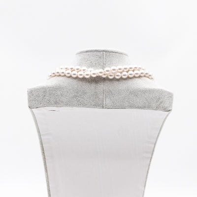 Crystal Chanel Logo Pearl Necklace