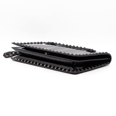 Rockstud Flap Clutch Black Patent Leather