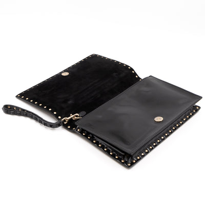 Rockstud Flap Clutch Black Patent Leather