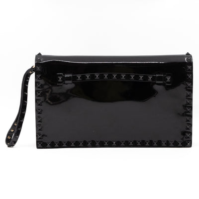 Rockstud Flap Clutch Black Patent Leather