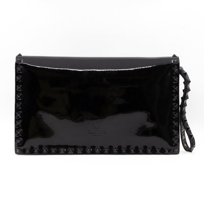 Rockstud Flap Clutch Black Patent Leather