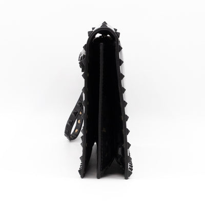 Rockstud Flap Clutch Black Patent Leather