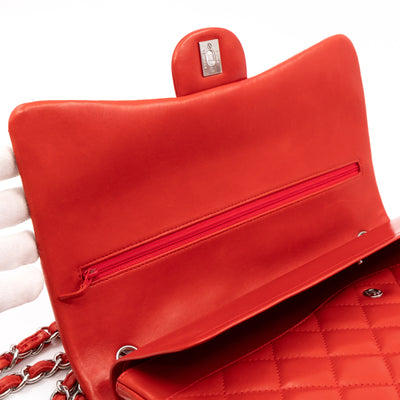 Classic Double Flap Maxi Red Lambskin Silver