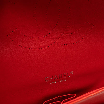 Classic Double Flap Maxi Red Lambskin Silver