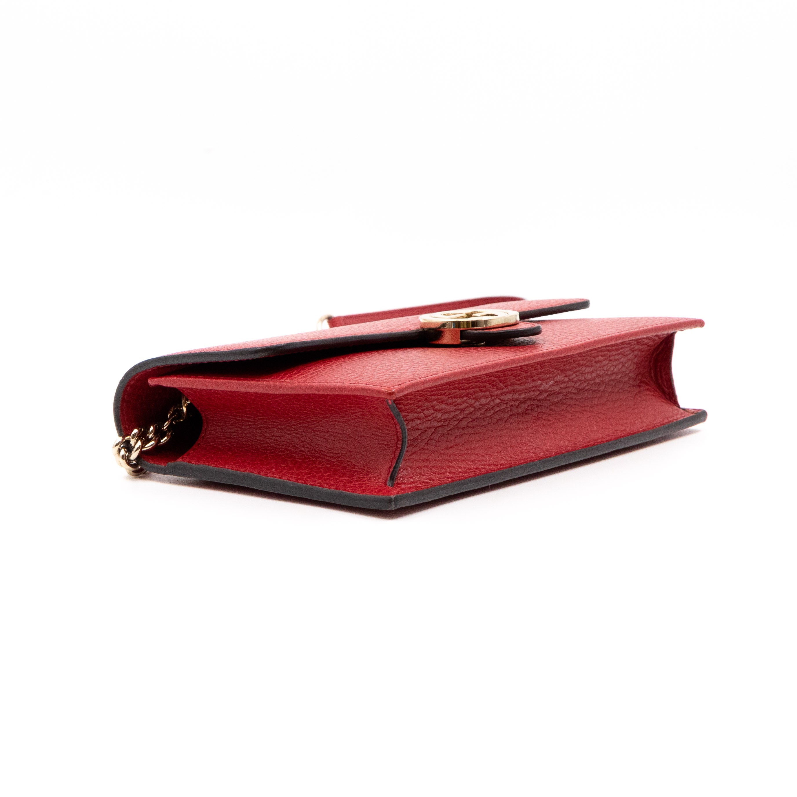 Interlocking GG Chain Wallet Red Leather