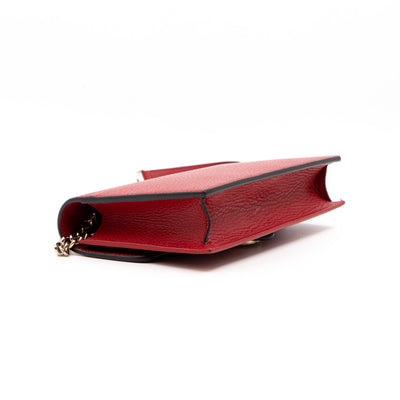 Interlocking GG Chain Wallet Red Leather