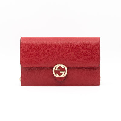 Interlocking GG Chain Wallet Red Leather