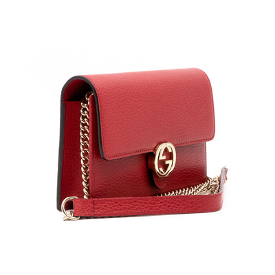 Interlocking GG Chain Wallet Red Leather