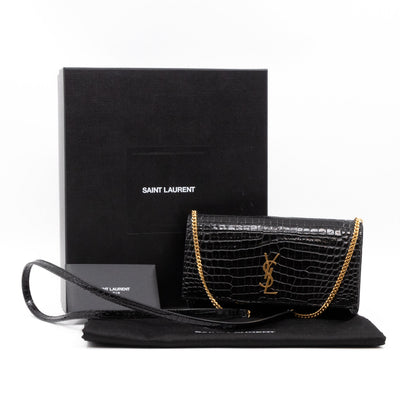 Wallet on Chain Phone Holder Black Leather