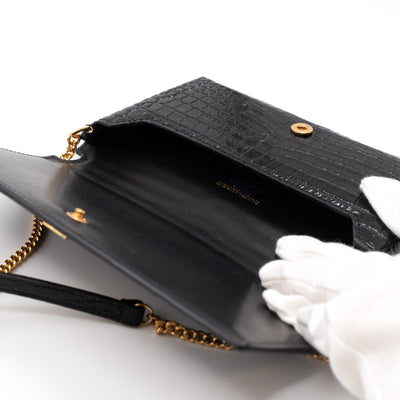 Wallet on Chain Phone Holder Black Leather