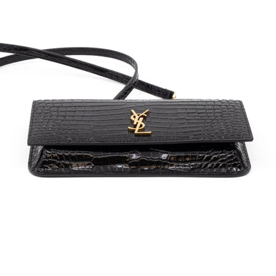 Wallet on Chain Phone Holder Black Leather