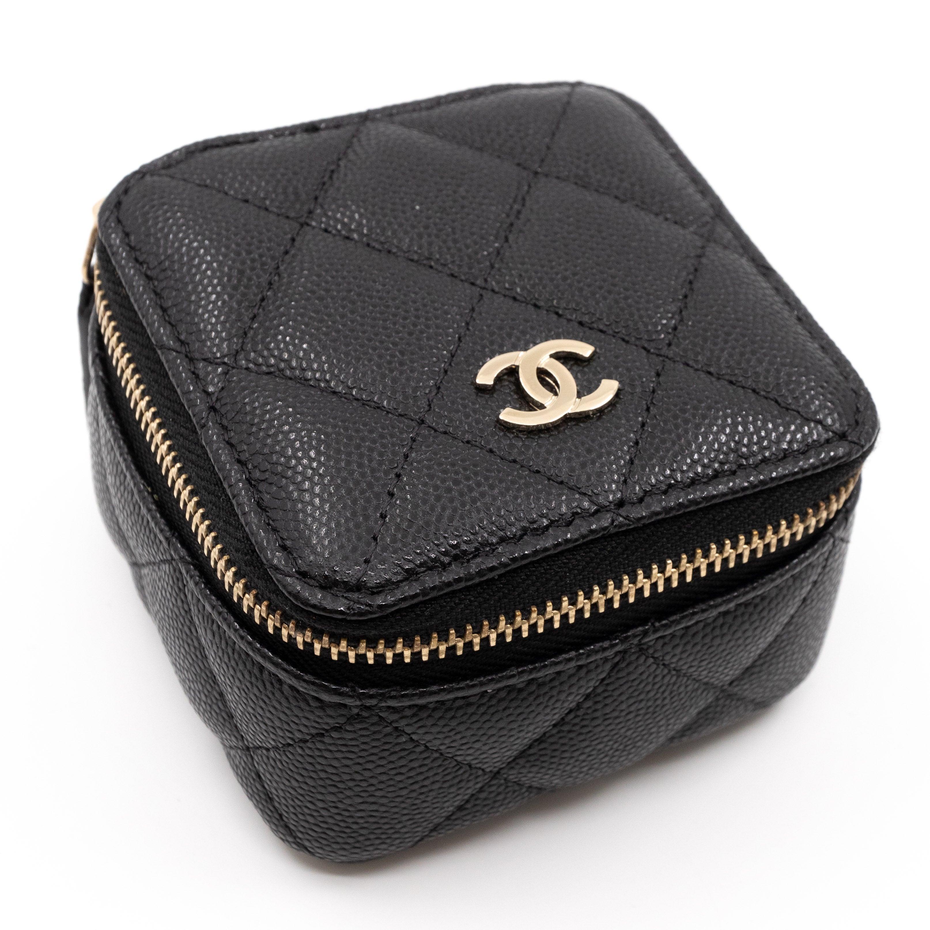 Chanel Classic Travel Jewelry Case Black Caviar Gold Hardware CC