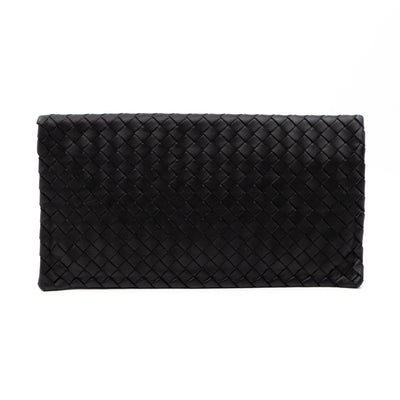 Twist Lock Clutch Intrecciato Black Leather