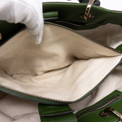 Bamboo Handle Tote Green Leather