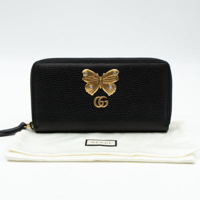 Butterfly Zip Around Wallet Black Leather