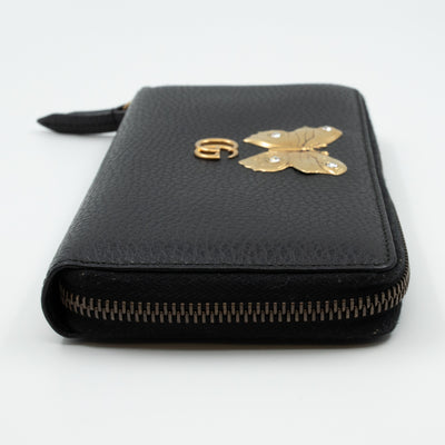 Butterfly Zip Around Wallet Black Leather