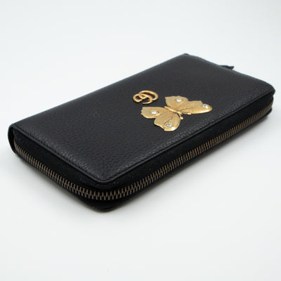 Butterfly Zip Around Wallet Black Leather