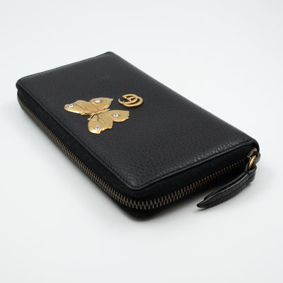 Butterfly Zip Around Wallet Black Leather