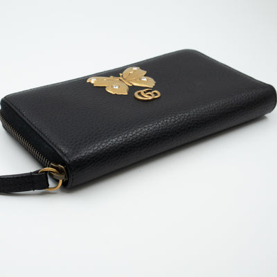 Butterfly Zip Around Wallet Black Leather