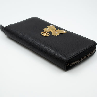 Butterfly Zip Around Wallet Black Leather