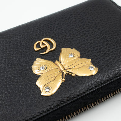 Butterfly Zip Around Wallet Black Leather