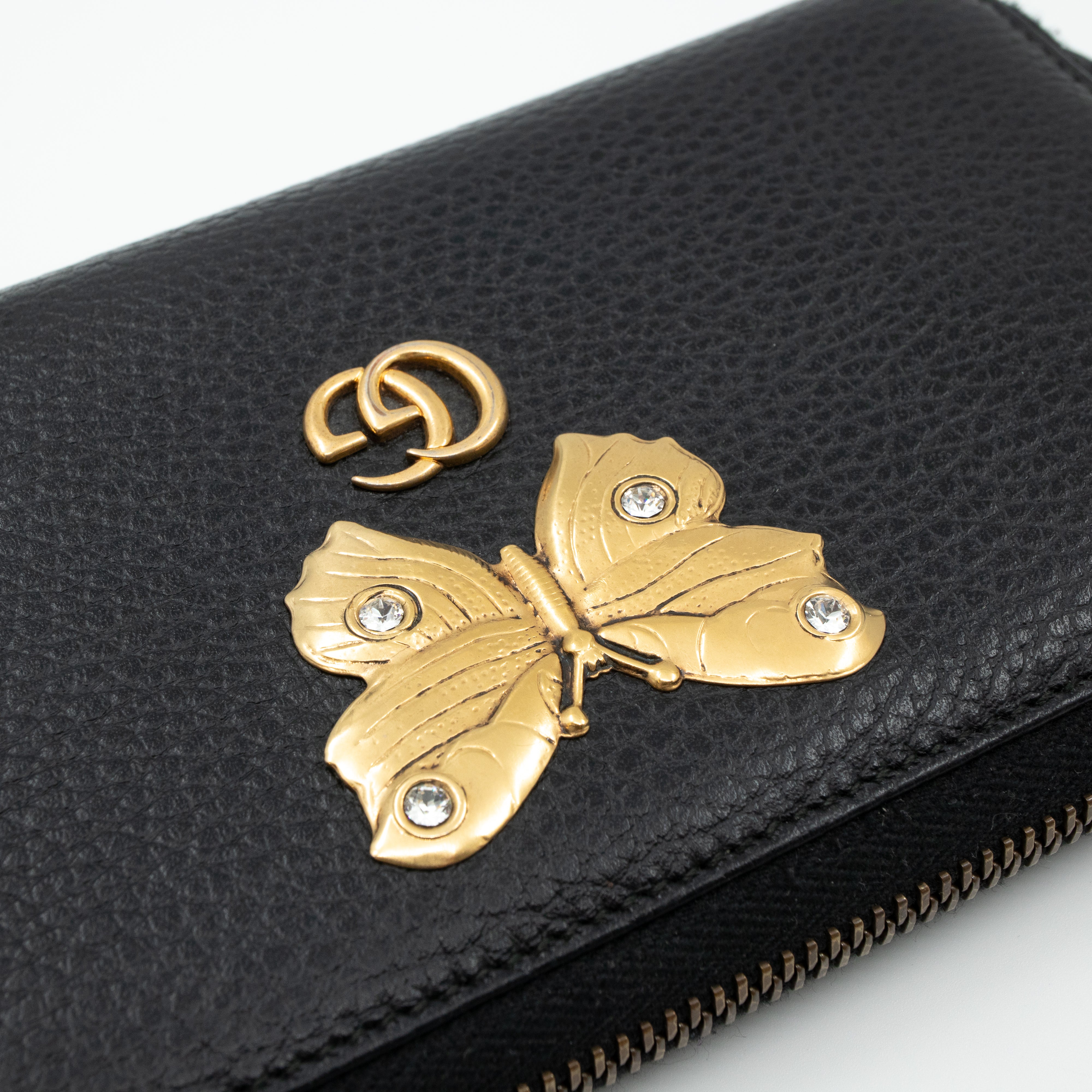 Butterfly Zip Around Wallet Black Leather
