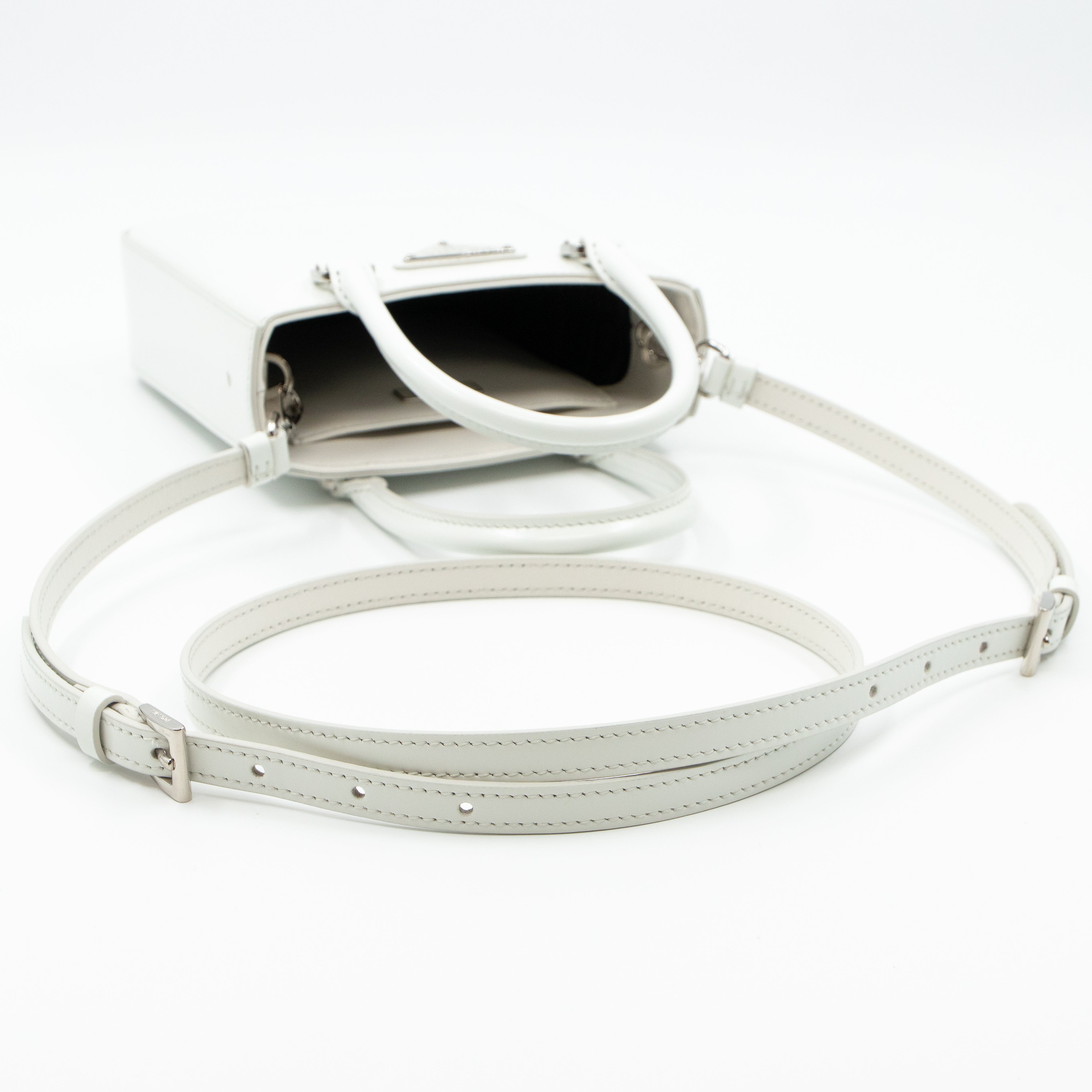 Small Crossbody Tote White Brushed Leather