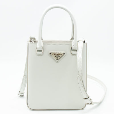 Small Crossbody Tote White Brushed Leather