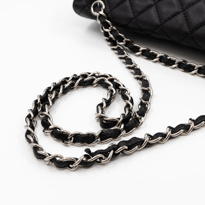Single Flap Bag Black Caviar Silver