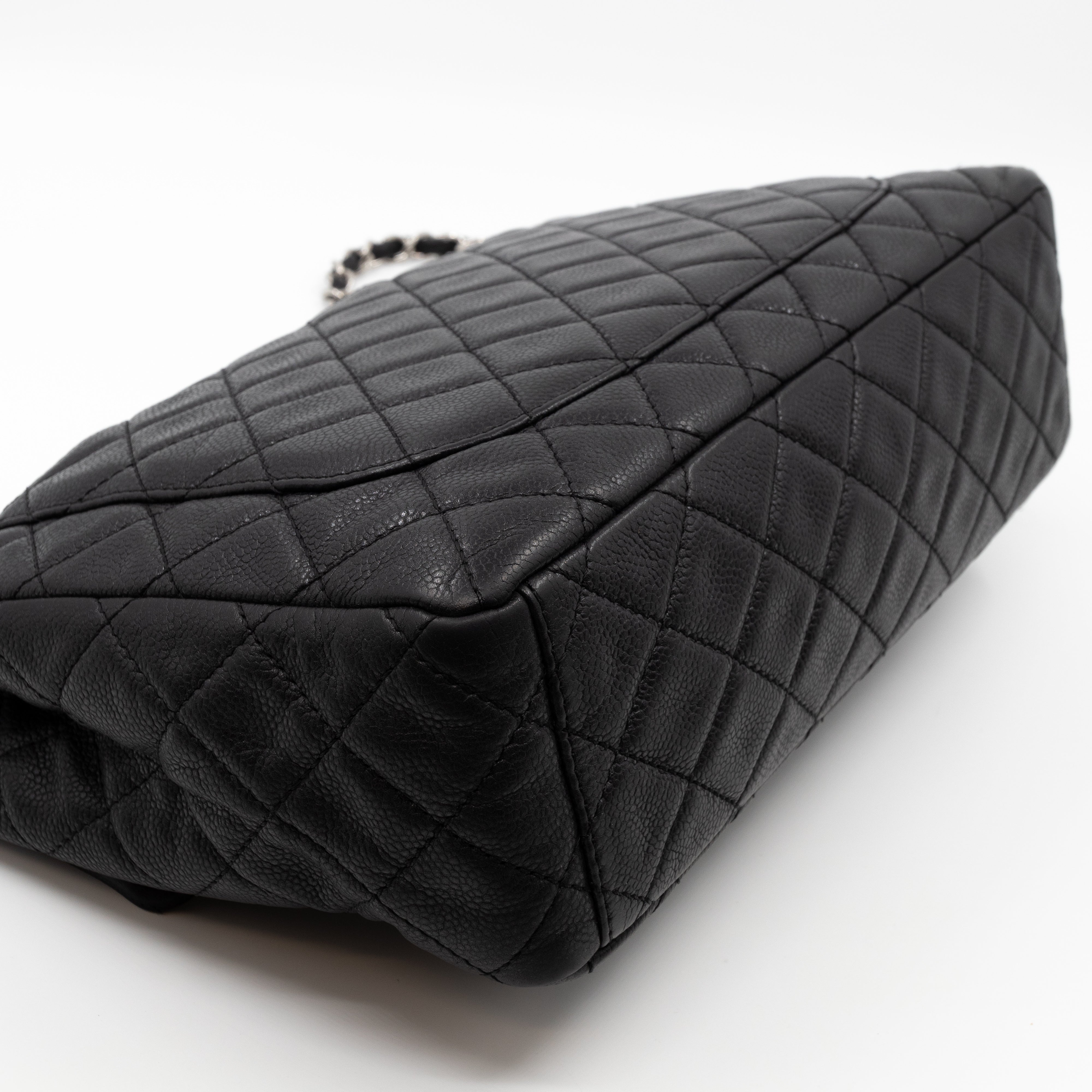 Single Flap Bag Black Caviar Silver