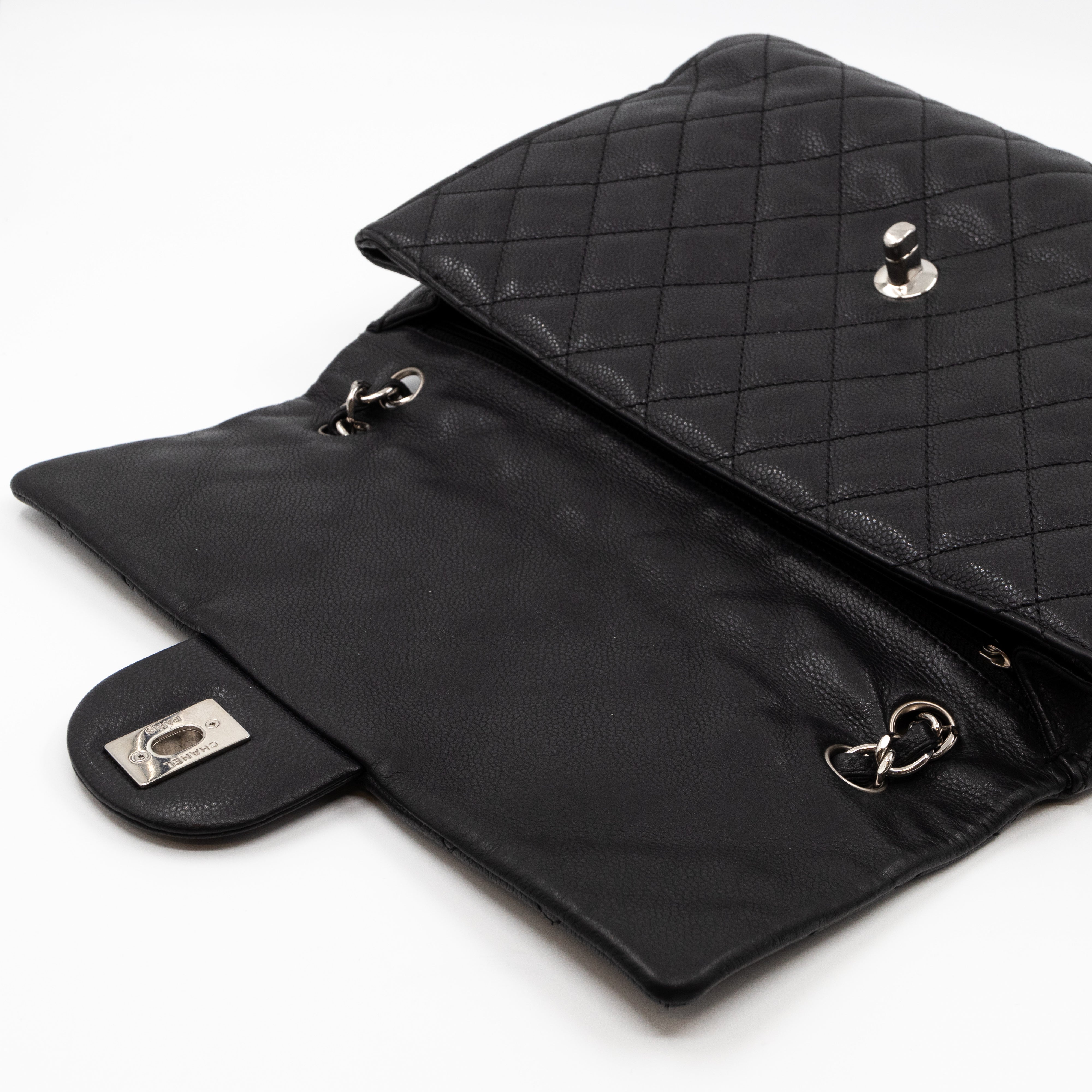 Single Flap Bag Black Caviar Silver