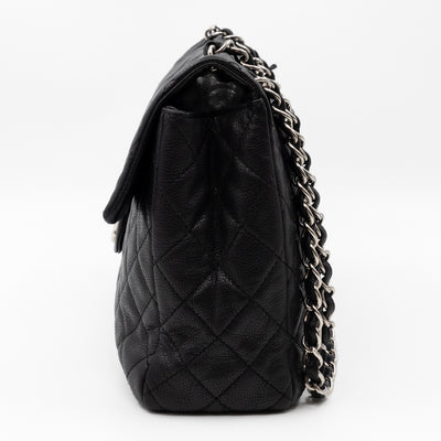 Single Flap Bag Black Caviar Silver
