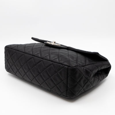Single Flap Bag Black Caviar Silver