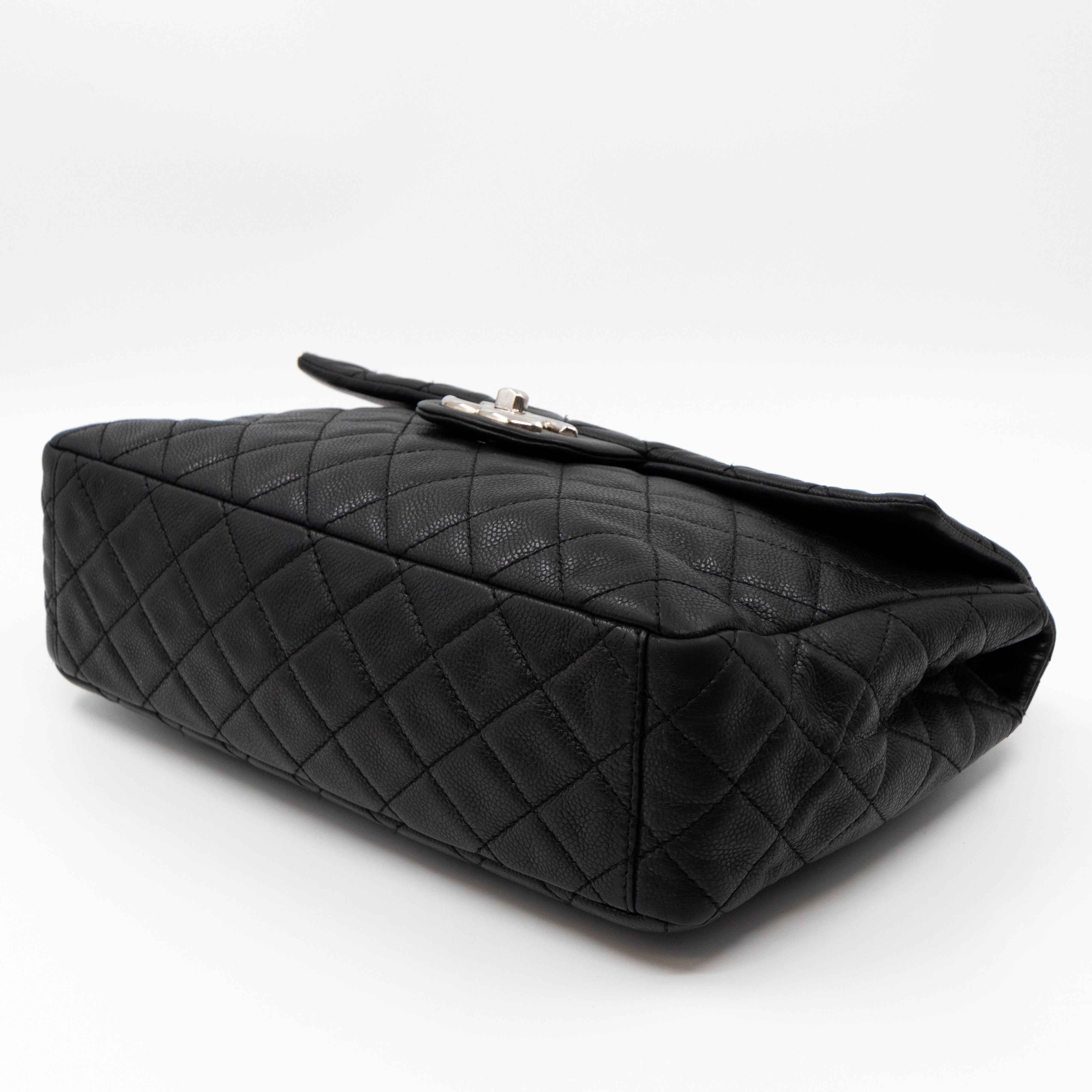 Single Flap Bag Black Caviar Silver
