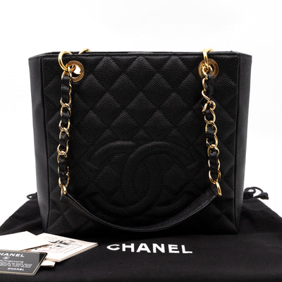 PST Petite Shopping Tote Black Caviar Gold