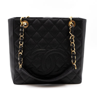 PST Petite Shopping Tote Black Caviar Gold