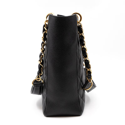 PST Petite Shopping Tote Black Caviar Gold