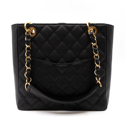 PST Petite Shopping Tote Black Caviar Gold
