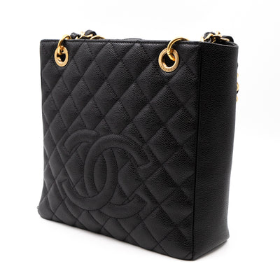 PST Petite Shopping Tote Black Caviar Gold