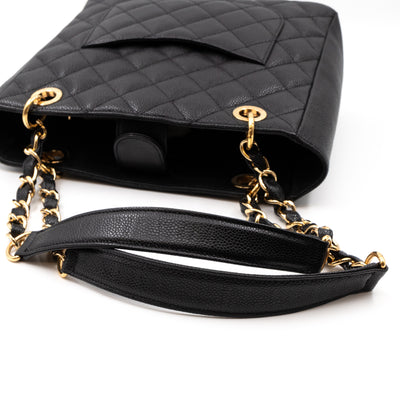 PST Petite Shopping Tote Black Caviar Gold