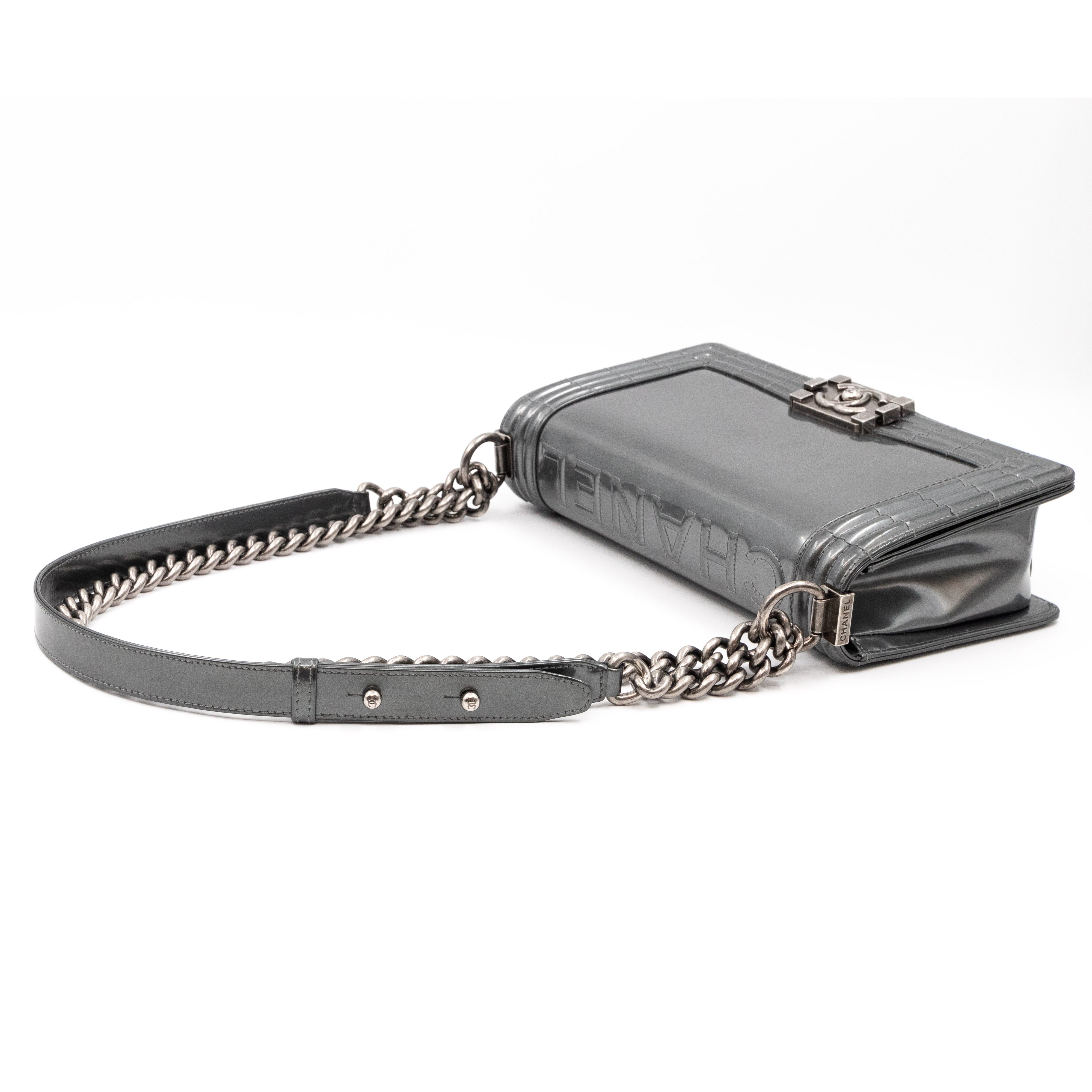 Boy Bag Old Medium Grey Patent Leather