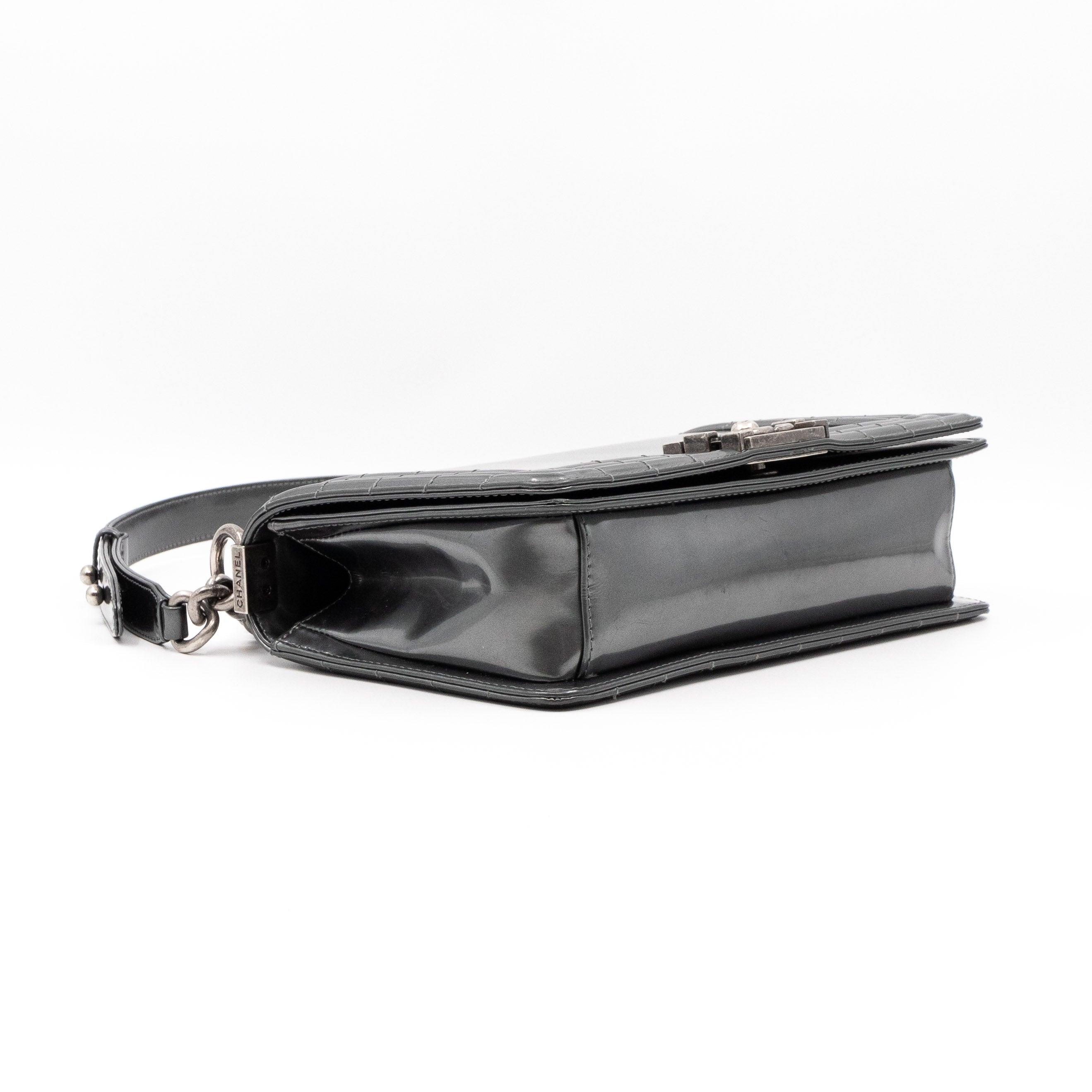 Boy Bag Old Medium Grey Patent Leather